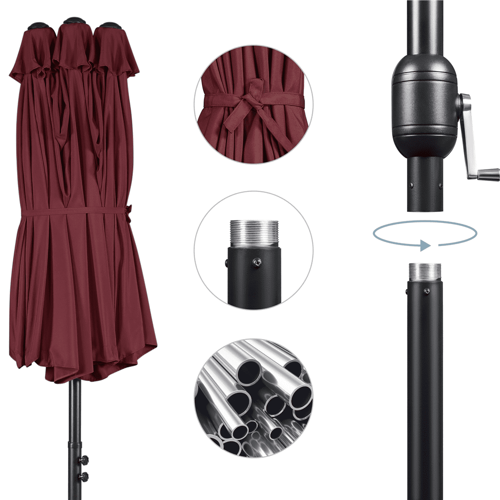 Renwick 15 FT Twin Patio Parasol with Crank Lift, Burgundy