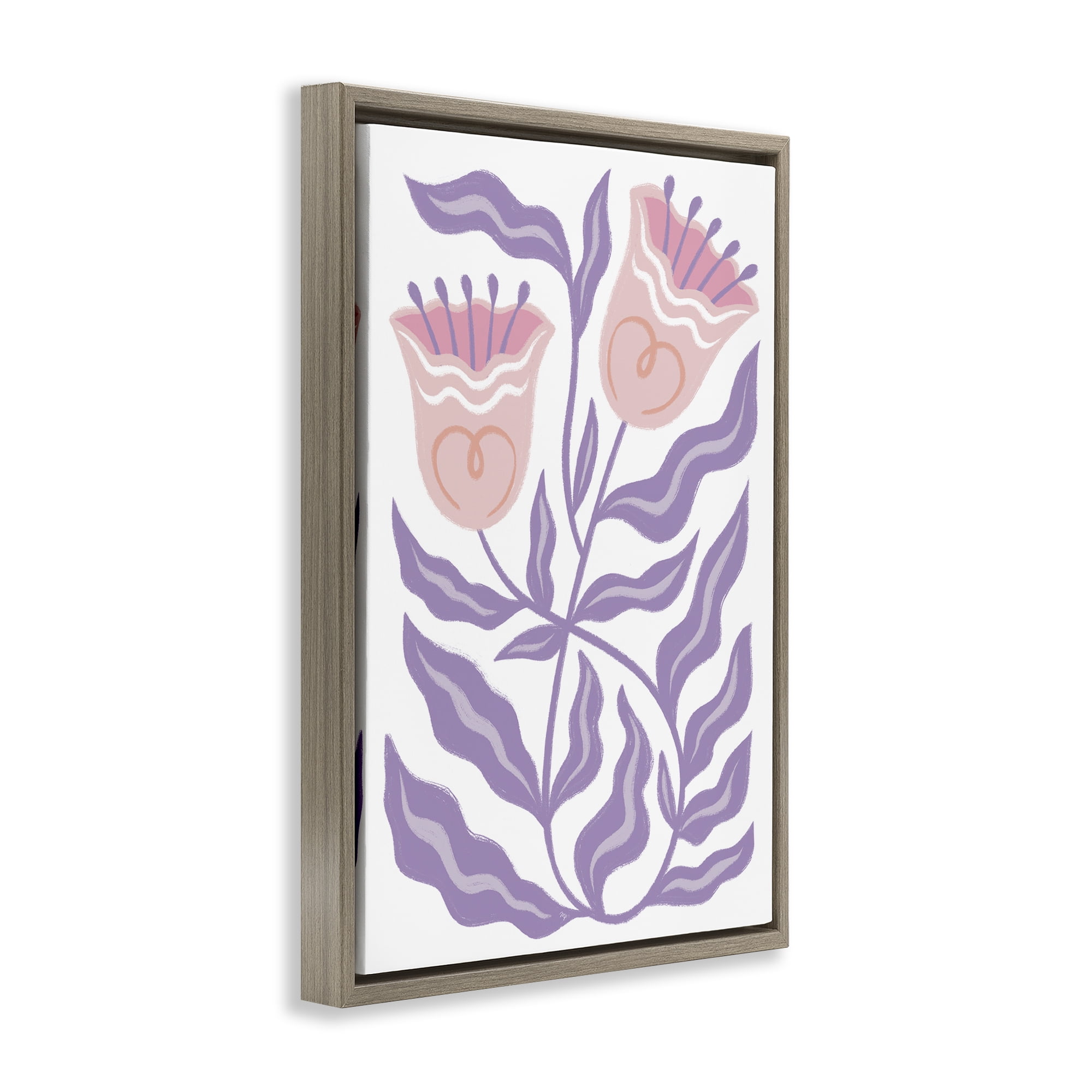 Stupell Industries Wavy Purple Blooms Plants & Flowers Painting Brown Floater Framed Canvas Art Print Wall Art, 21 x 31