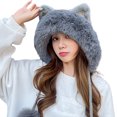 thumbnail image 2 of Hadanceo Ladies Winter Hat Thick Plush Cartoon Ear Decor Knitted Thickened Ear Protection Sequin Drawstring Cold Resistant Plush Ball Decor Lady Outdoor Cap, 2 of 8