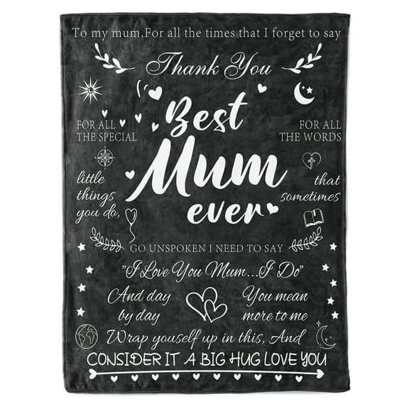 HiiKaa Mothers Day Blankets Gifts for Mom,Letter Warm Soft Blanket for Mom from Daughter Son, Mom Birthday Gifts,Mother Blankets, Best Mom Ever Gifts Blankets,50" X 60",Black