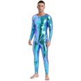 thumbnail image 2 of YONGHS Men's One Piece Shiny Metallic Patent Leather Jumpsuit Zentai Slim Fit Unitard Bodysuit Blue L, 2 of 6