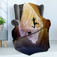 thumbnail image 4 of Adventure Soft Flannel Fleece Throw Blanket, Boy and a Cat Walking on a Rope in Front of the Full Moon Imagery Print, Cozy Plush for Indoor and Outdoor Use, 60" x 80", Multicolor, by Ambesonne, 4 of 5