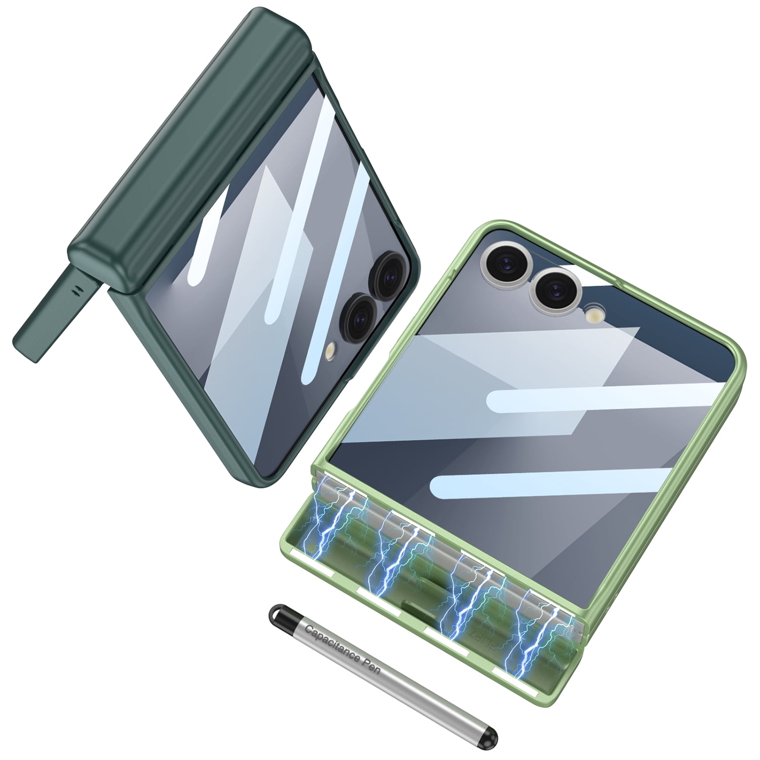 for Samsung Galaxy Z Flip 7 Case with Full Hinge Protection, Includes Stylus + Holder, Tempered Glass for Small Screen, Ultra-Slim & Lightweight Phone Cover for Samsung Galaxy Z Flip 7 - Matachegreen