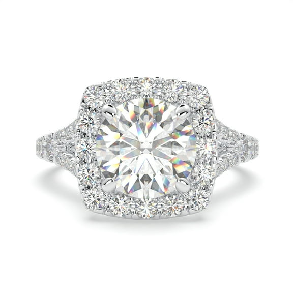 1.50 Carat TW Women's Moissanite and Natural Diamonds Engagement Ring in 10k White Gold, Size 6.5