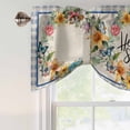 thumbnail image 5 of Tie Up Valances for Windows, Hello Spring Adjustable Valance Curtains Window Treatment for Living Room, Farmhouse Floral Eucalyptus Wood Plaid Burlap Rod Pocket Kitchen Curtains & Drapes 60x18 Inch, 5 of 9