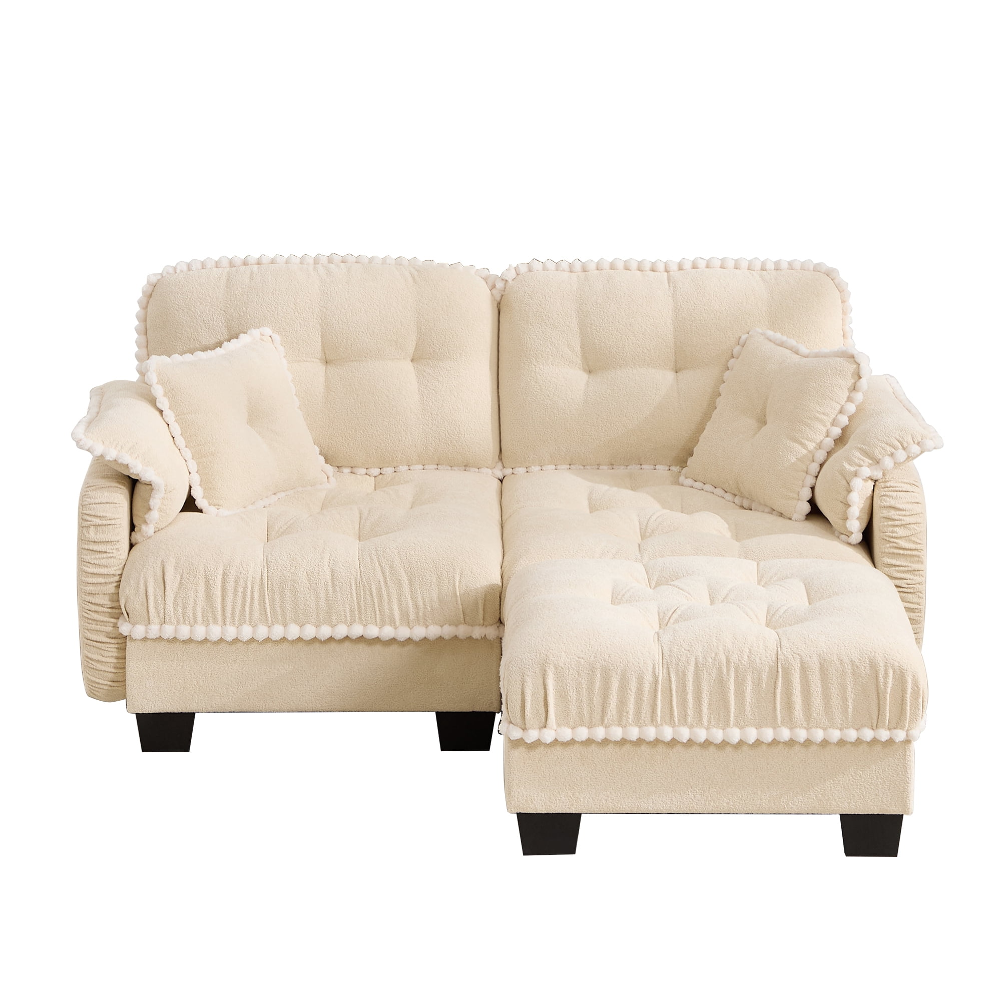 Aenkyo 70" Chenille Modular L-Shaped Sectional Sofa with Movable Ottoman, 23.8" Deep Seat, Beige