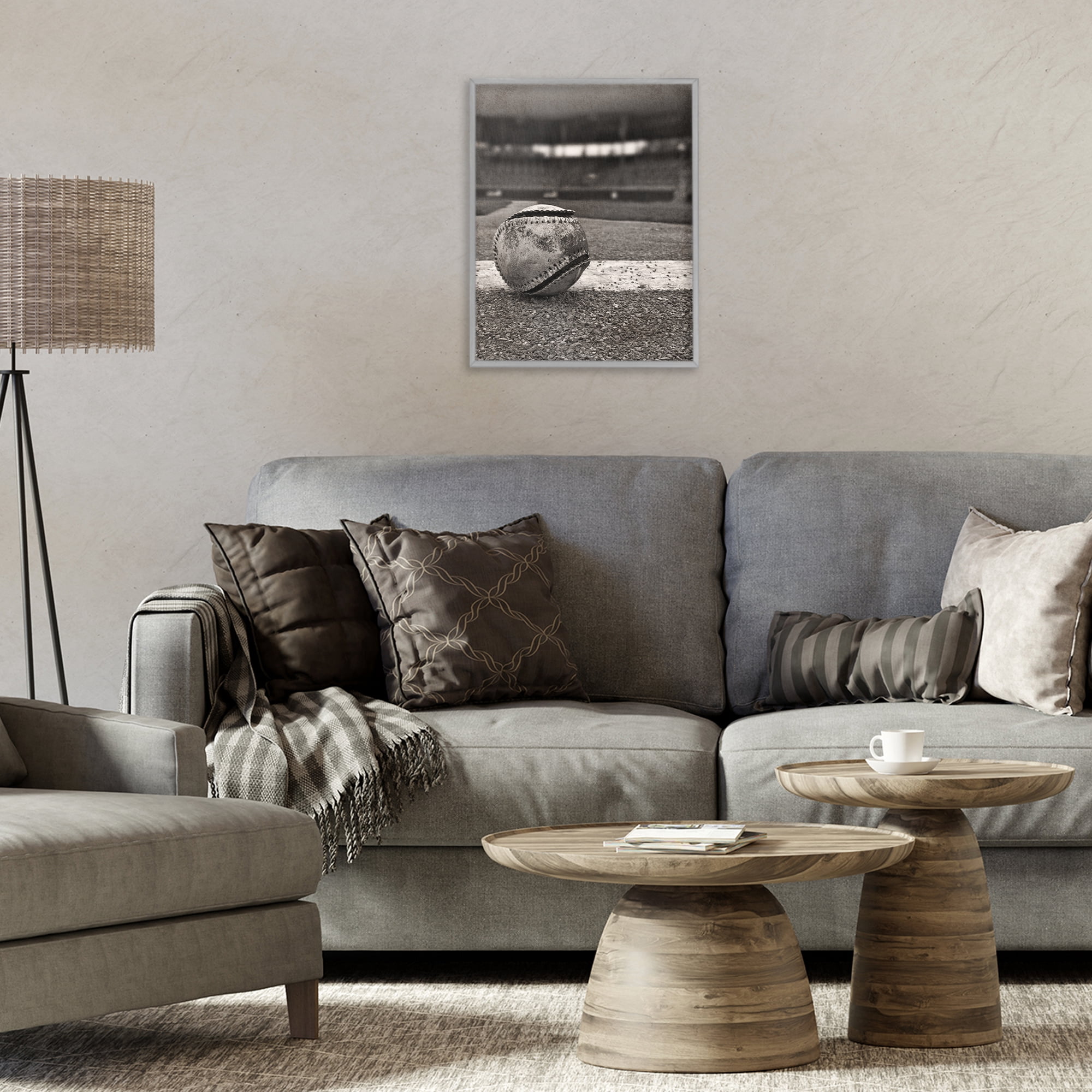 Stupell Industries Vintage Sports Weathered Baseball Gray Framed Giclee Art, design by Marcus Prime
