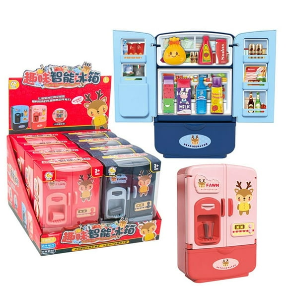 Simulation Fun Smart Refrigerator Toys Home Small Appliances Double Door Play Cartoon Pattern Fridge Toy Party Supplies Gift DIY Craft