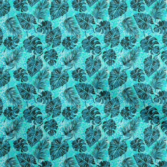 oneOone Polyester Spandex Turquoise Green Fabric Tropical Leaf Dress Material Fabric Print Fabric By The Yard 56 Inch Wide