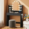 thumbnail image 2 of Akaber Makeup Vanity with Mirror and LED Lights, 3 Color Lighting, Power Outlet, Small Vanity Desk with 2 Drawers, 6 Shelves, Dressing Table for Small Spaces, 2 of 9