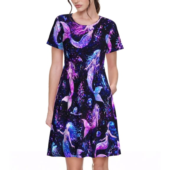 Cosmic Mermaid Dresses Short Sleeve Nightdresses for Women