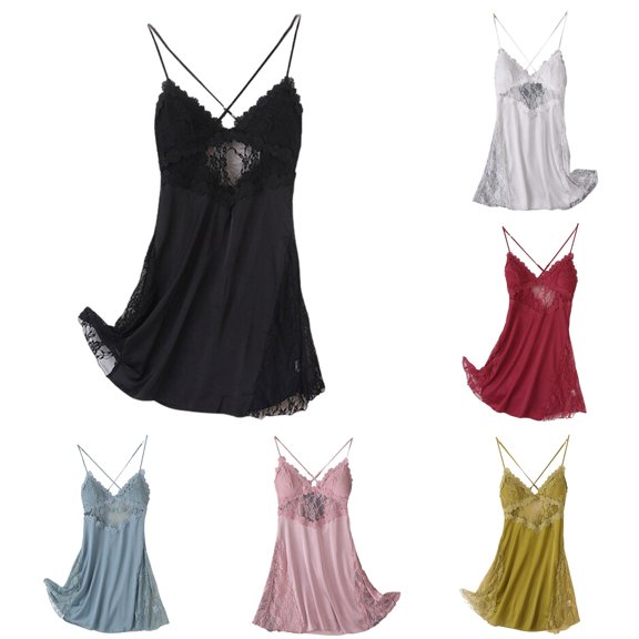 Wxolcjlv Womens Lace Nightgown Spaghetti Strap Backless Sleepwear Dresses
