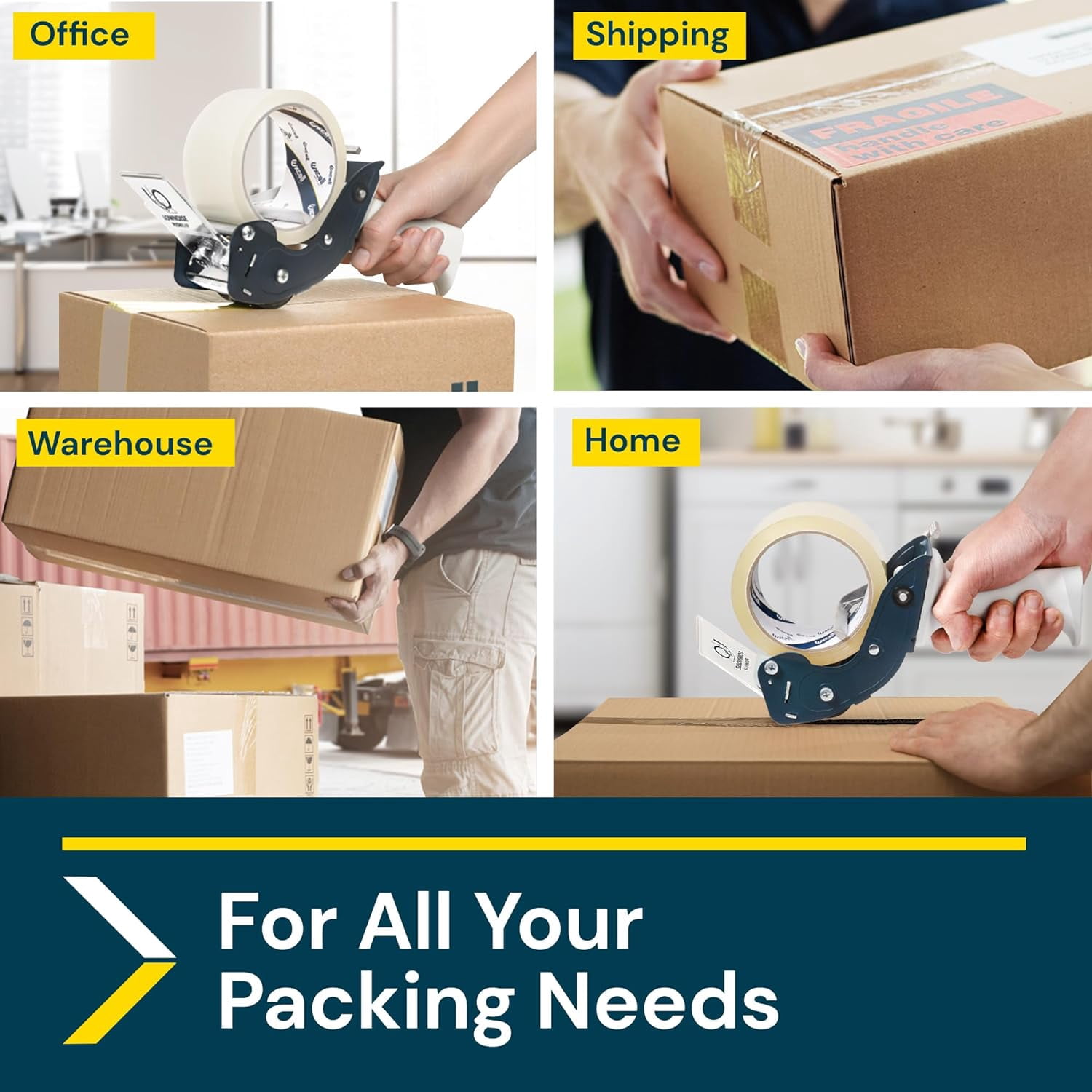 Excell Low Noise Packing Tape Dispenser, Tape Gun Fit 2 Inch Wide Tape 3 Inch Core for Carton, Packaging and Box Sealing - 2Pack
