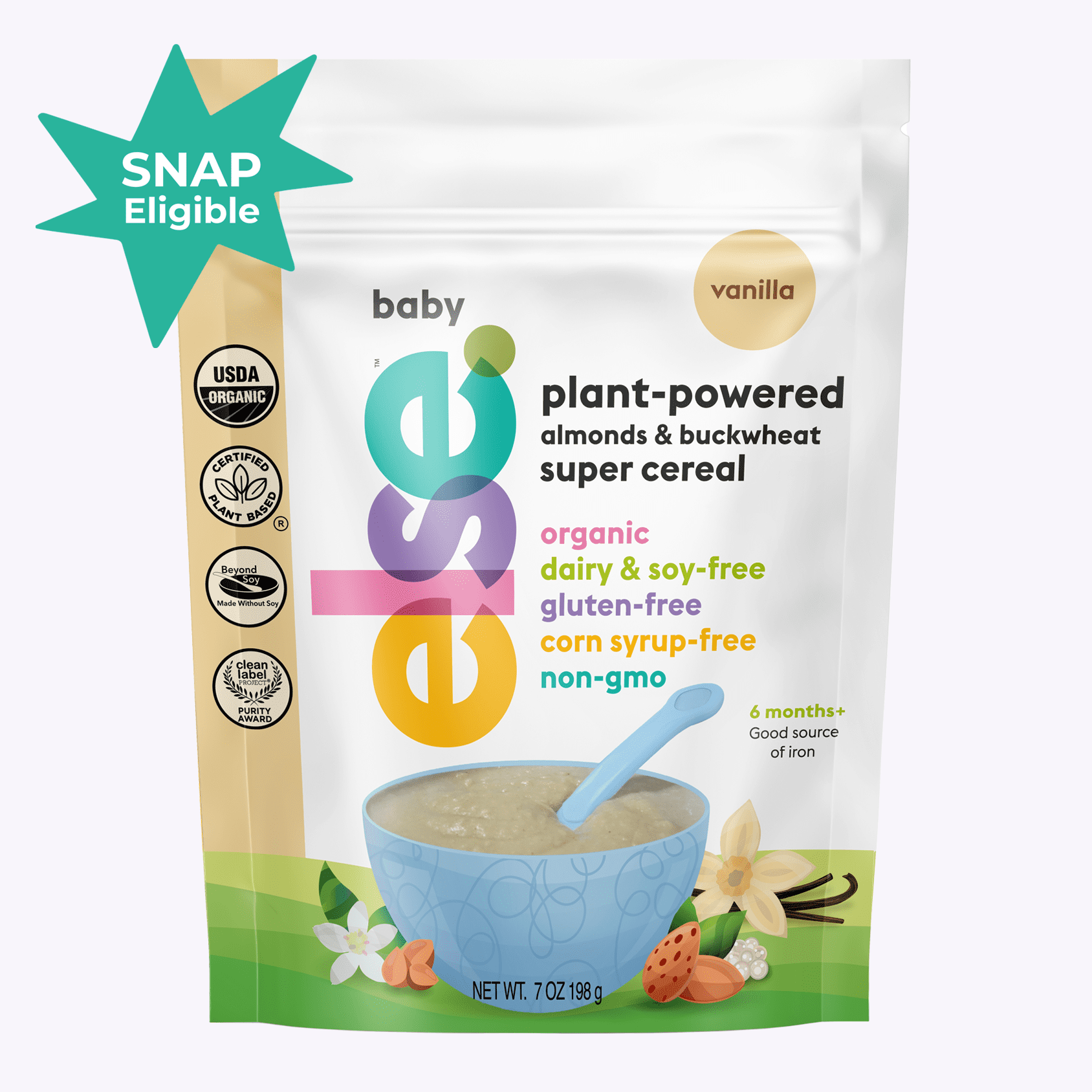 Else Nutrition Plant Based Super Cereal Organic tested for Heavy Metals Stage 1 Baby Food, Vanilla , 7oz bag