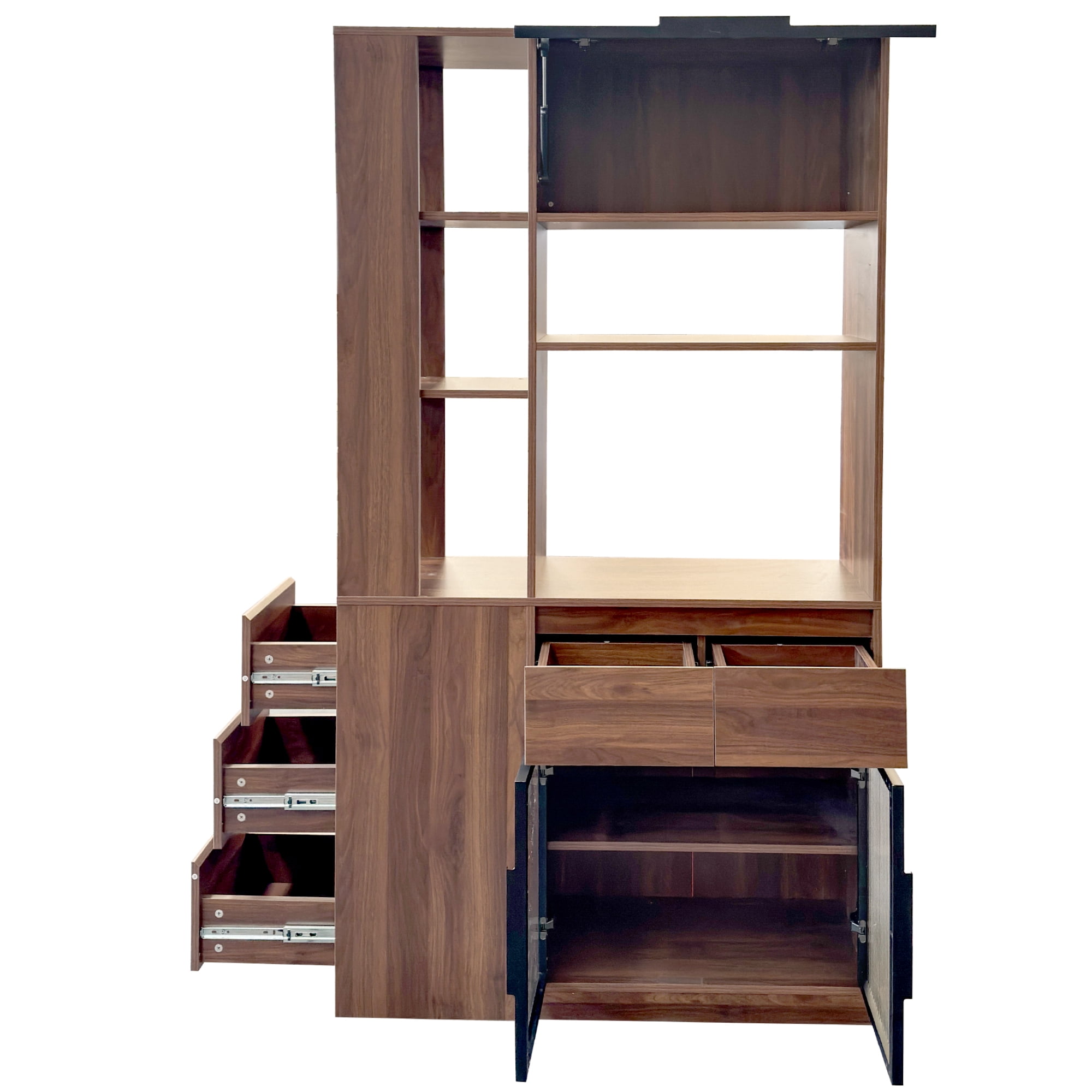 Mintazer 70.8" Tall Kitchen Pantry Storage Cabinet, Freestanding Food Pantry with Drawers & Fluted Glass Doors for Hallway Living Room, Walnut