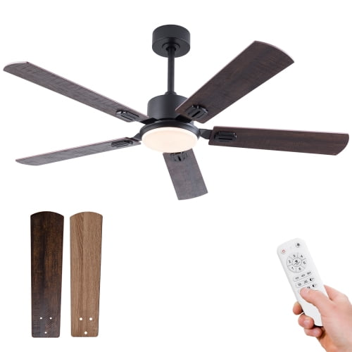 52 inch Black Ceiling Fans with Lights and Remote, Indoor/Outdoor Modern Ceiling Fan for Bedroom Living Room Patio, 6 Speed Reversible Quiet DC Motor, 3 CCT, Dual Finish Blades