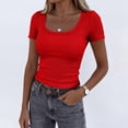 thumbnail image 6 of Lumtrix Women Short Sleeve Tops Scoop Neck Ribbed Knit Slim Fitted Basic Tee Shirt Casual Spring Summer Clothes 2026 Red XL, 6 of 7