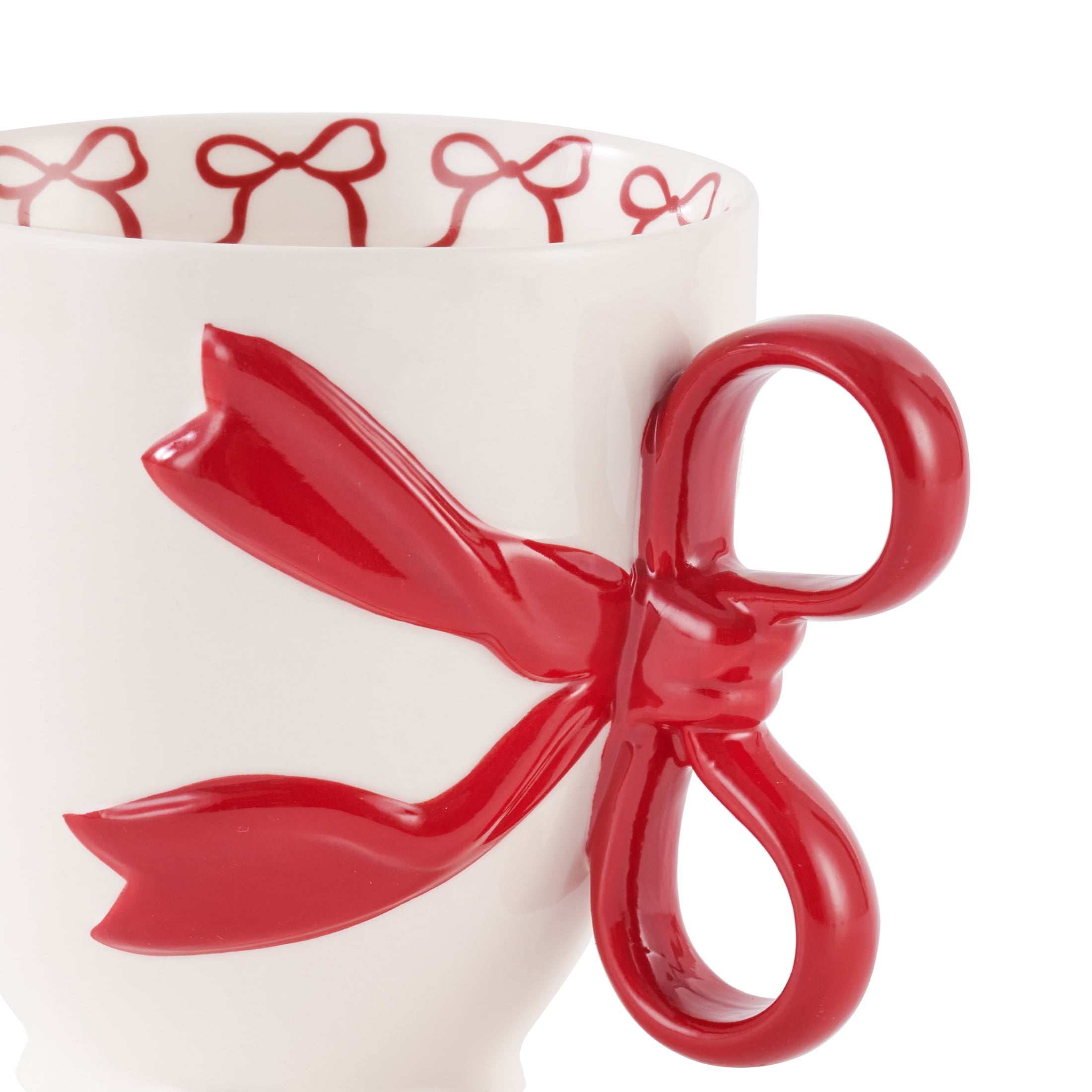 Holiday Time 14.5 Oz Red Bowl Ceramic Mug, Set of 4