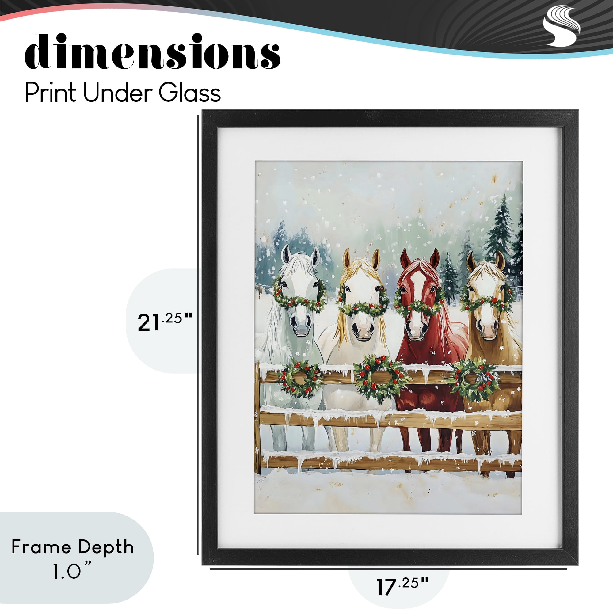 Stupell Industries Christmas Horses with Holly Wreaths Black Framed Print Under Glass, design by The Prints Vibe