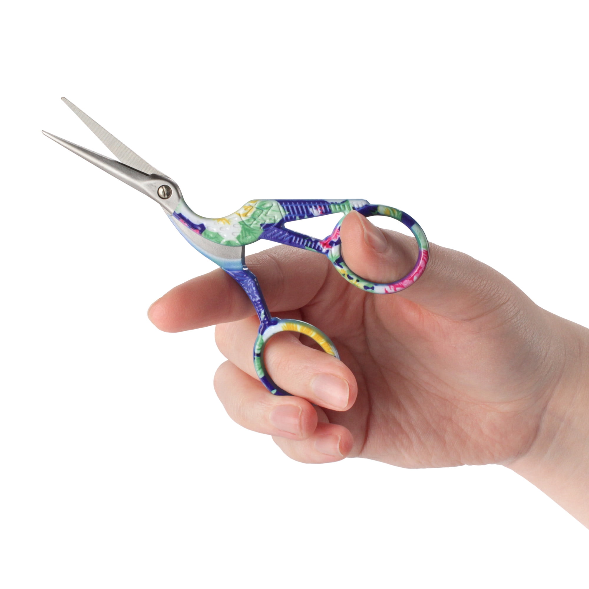 Stork Bird Rounded Safety Tip Embroidery Craft Stainless Steel Crane Scissors - Blue - 10 Pairs