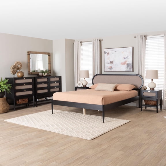 Baxton Studio Shirin Mid-Century Bedroom Set, Queen, Beige