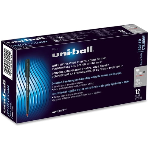 uni-ball Onyx Roller Ball Stick Dye-Based Pen, Red Ink, Fine, Dozen