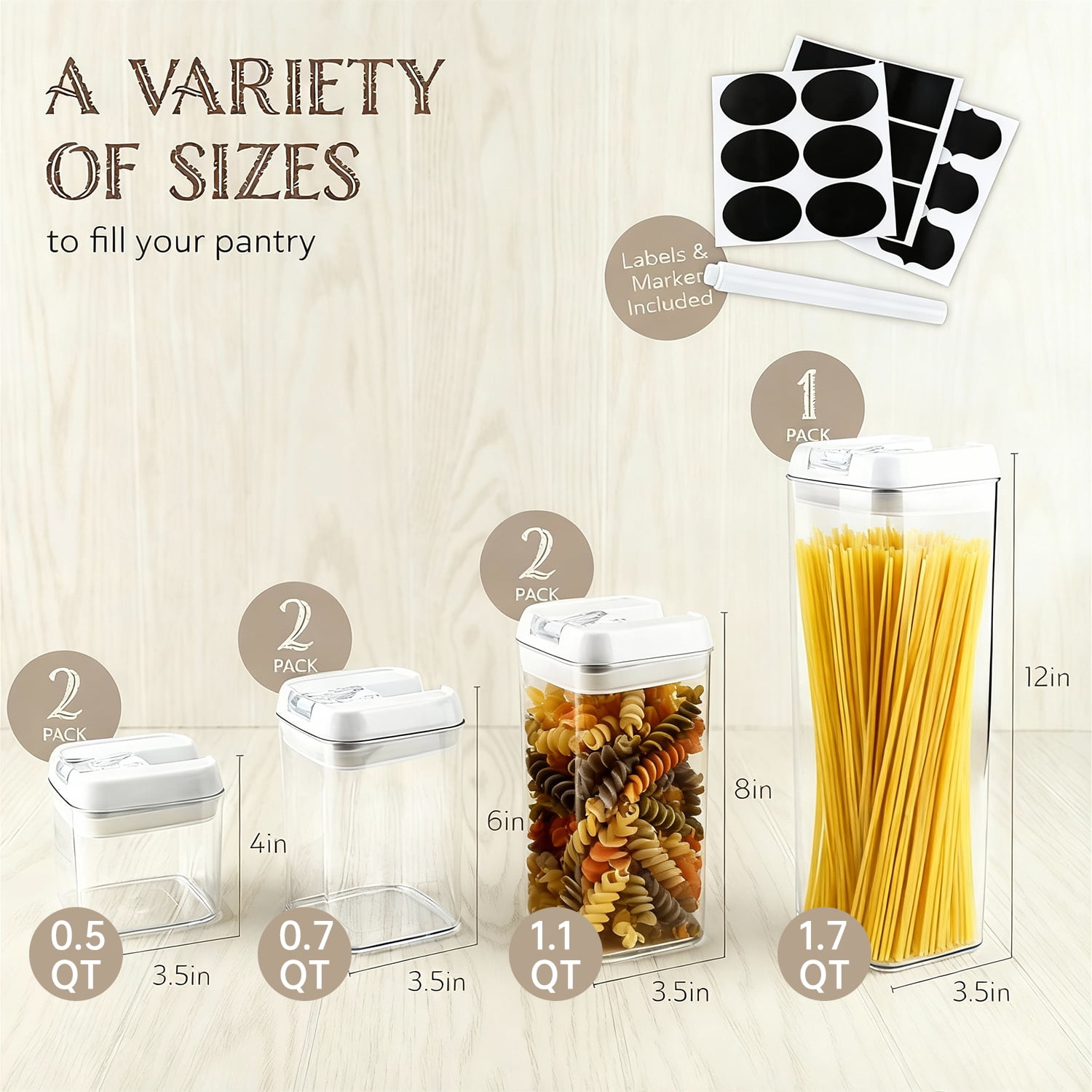 Airtight Food Storage Containers White, 7Pcs Plastic Cereal Containers with Easy Lock Lids for Kitchen Pantry, Organization and Storage, BPA Free - Kosbon