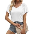 thumbnail image 6 of Womens Tops Shirts Solid Color Summer Casual V Neck Ruffle Short Sleeve Loose Fit Flowy Plain Tees Blouses White M, 6 of 8