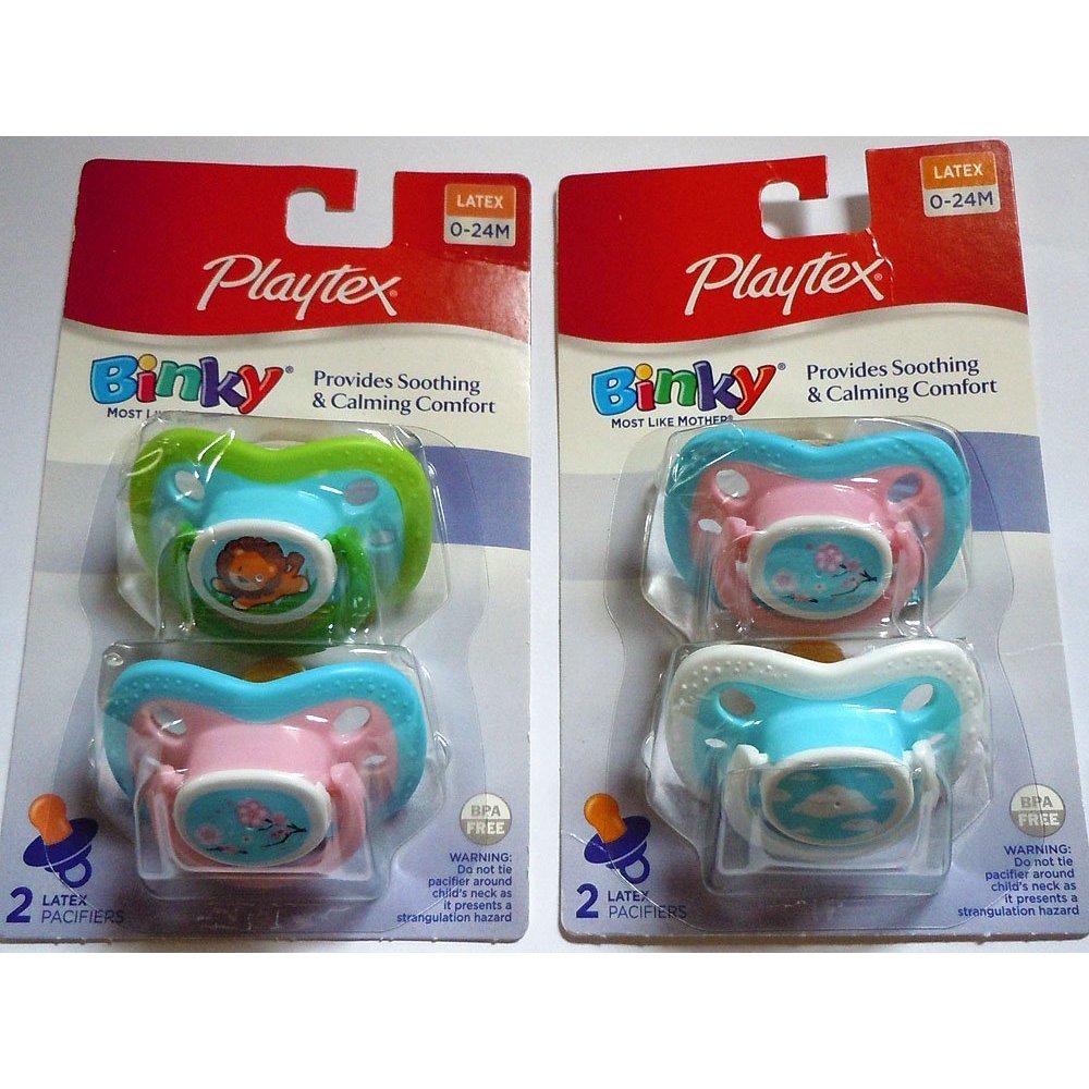 4 Playtex Binky Latex Pacifiers, Newborn 0 to 24 Months Color Designs