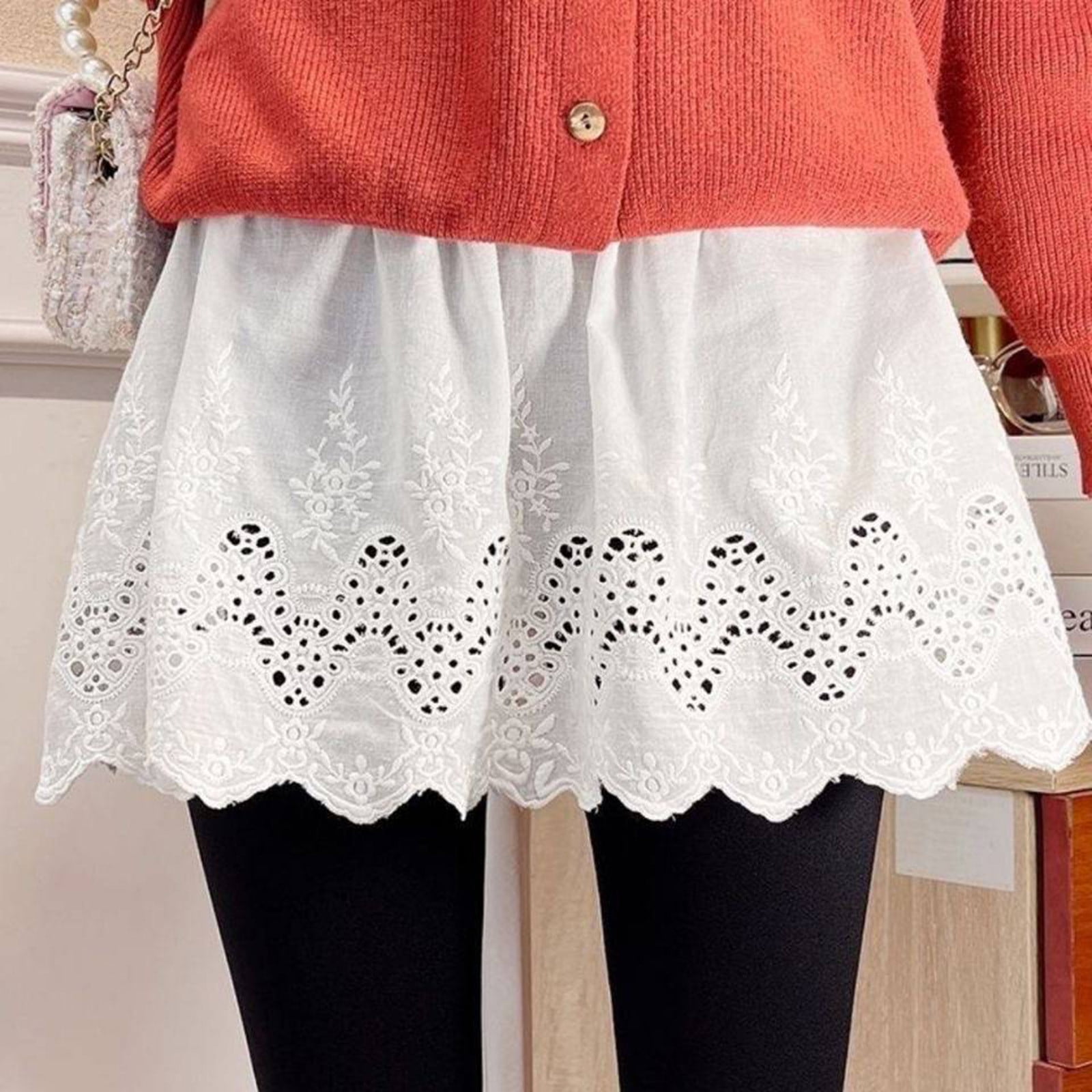Ginfonr 2 Pieces Lace Shirt Extender Adjustable Layered False Top Lower  Sweep Unisex Detachable Blouse Shirt Hemline, Fake Lace Layering Lower  Sweep Mini Skirt for Women Girls (Black, White) XL at