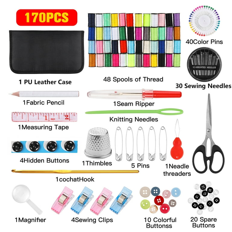 Sewing Kit for Adults and Beginners - Needle and Thread Kit with Sewing  Accessories and Portable Case for Travel, Family with Scissors, Thimble