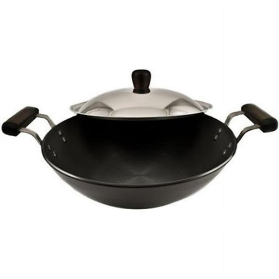 Futura Hard Anodised Deep-Fry Pan Kadhai with Steel Lid and Flat Bottom - 3.75 Litres
