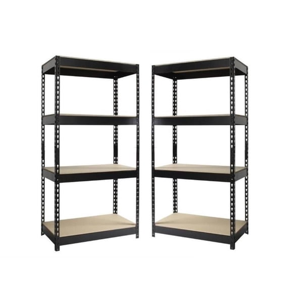 Home Square 60" Height Riveted Metal Shelving 4-Shelf Unit Set in Black