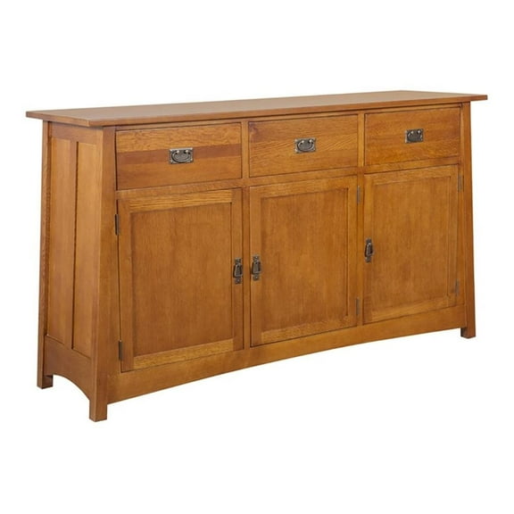 Pemberly Row Traditional 3-Drawer Solid Wood Sideboard in Cherry