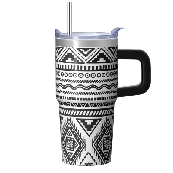 20oz Coffee Cup with Lid and Straw, Bohemian Stainless Steel Insulated Travel Tumbler, Double Wall Vacuum, Leakproof Thermal Mug