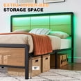 thumbnail image 6 of Rattan Bed Frame with LED Light & Storage, Woven Headboard, Boho Style Platform Bed for Mattress, No Box Spring Required, 6 of 9