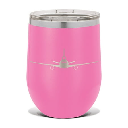 

DC-10 Wine Tumbler 12 oz - Laser Engraved - Polar Camel - Stainess Steel - Vacuum Insulated - Double Walled - Wine Glass - Stemless - Drinkware Clear Lid - dc10 airliner - Pink