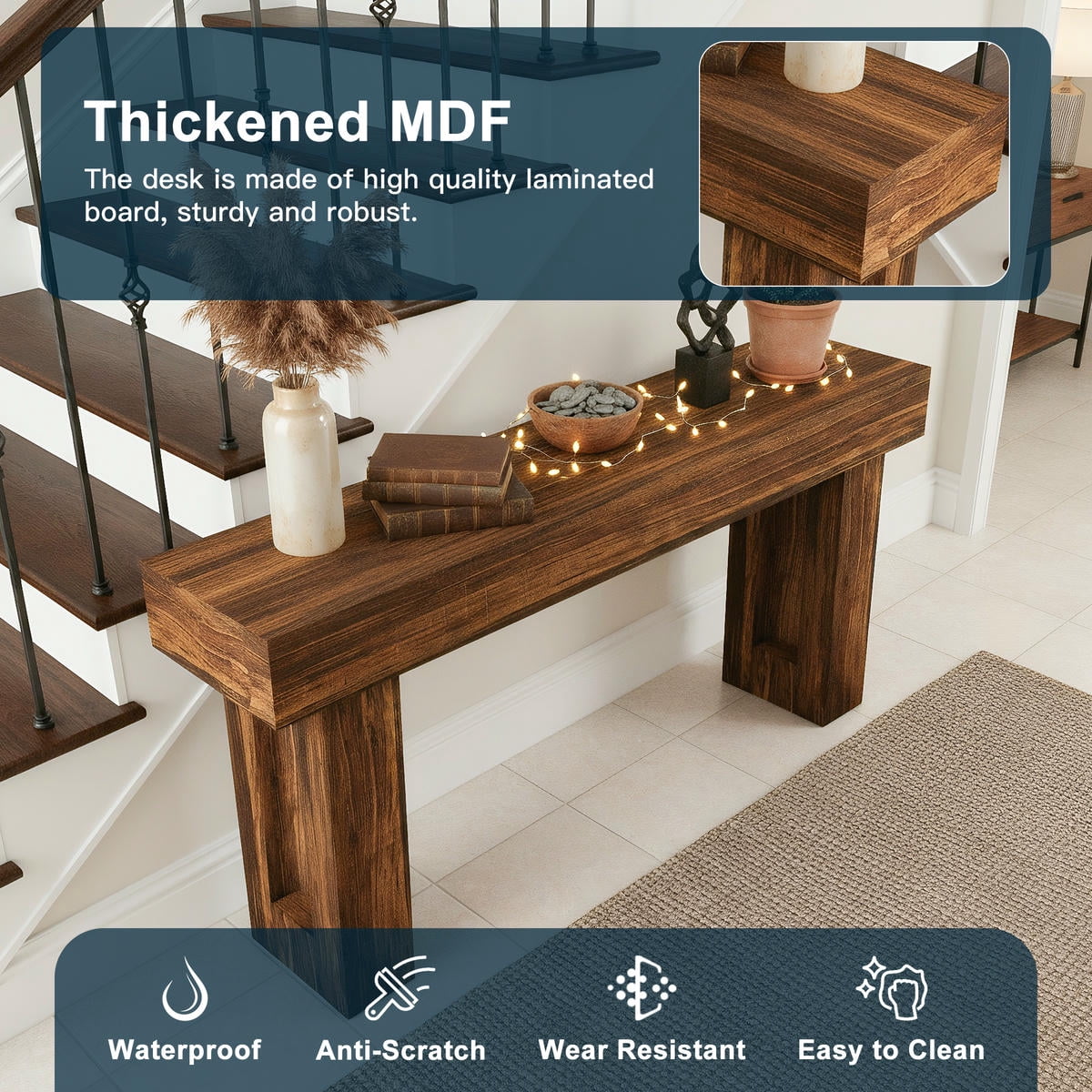 Topcobe 63-Inch Console Table, Farmhouse Wooden Sofa Table Entryway Table, Modern Furniture for Indoor, Living Room, Brown