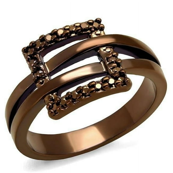 Women IP Coffee Light Brass Ring with AAA Grade CZ in Light Coffee - Size 6