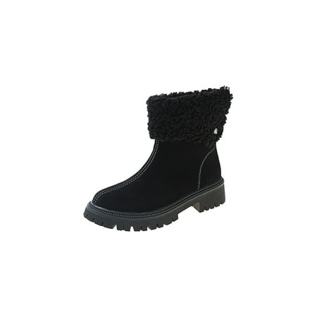 

Ferndule Ladies Snow Boots Platform Low Calf Boot Plush Lining Warm Ankle Bootie Comfortable Zip Up Comfort Shoe Walking Winter Shoes Round Toe Wear Resistant Black 7
