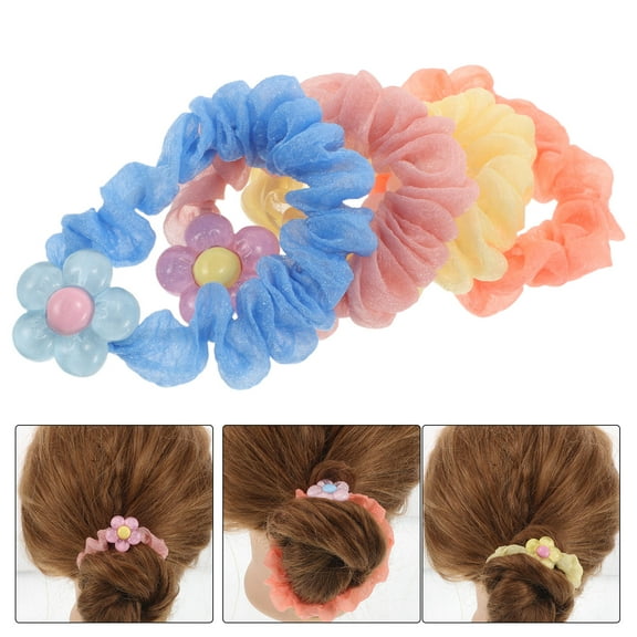 WEUVEB 4Pcs Spring Crystal Flower Hair Scrunchies Assorted Color Elastic Hair Ties