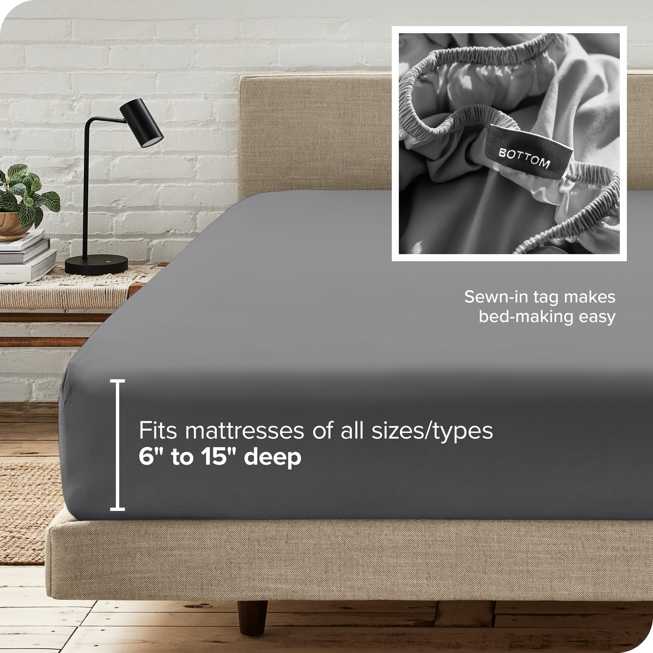 Bare Home Luxury 1800 Collection Fitted Sheet, Ultra-Soft, Deep Pocket, King, Gray