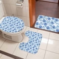 thumbnail image 5 of Blue Rose Bathroom Rugs Set Spring Watercolor Flowers Non Slip Absorbent Soft Bath Mats 3 Piece Set with Bathroom Rug, U-Shaped Floor Mat, Toilet Seat Cover Small Size, 5 of 9