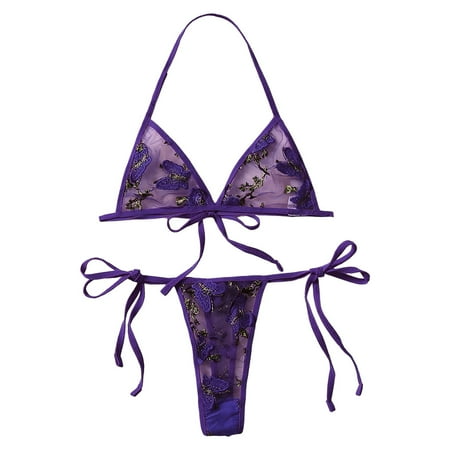 Xiaoxatg Womens Lingerie Sexy Lingerie For Women Embroidered Mesh Sheer Non Padded Bra & V Strings Womens Lingerie Set Underwear Stockings for plus Size Women Lingerie
