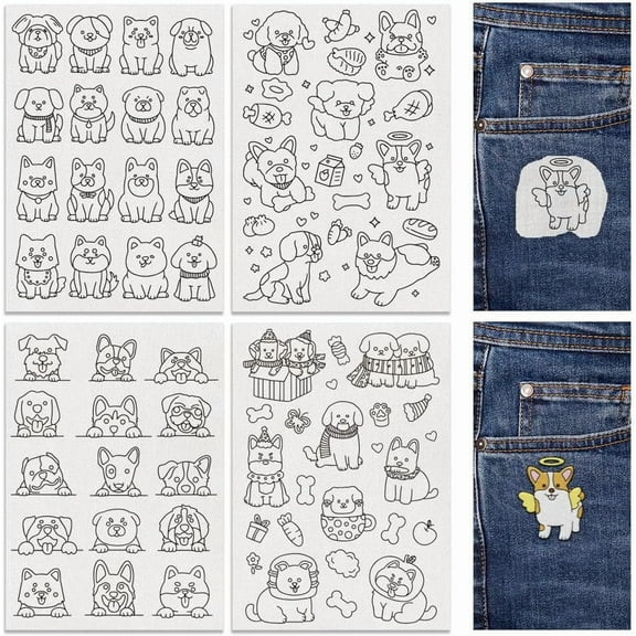 1set 4 Sheets 11.6x8.2 Inch Stick and Stitch Embroidery Patterns Non-woven Fabrics Water Soluble Embroidery Stabilizers Dog 297x210mmm