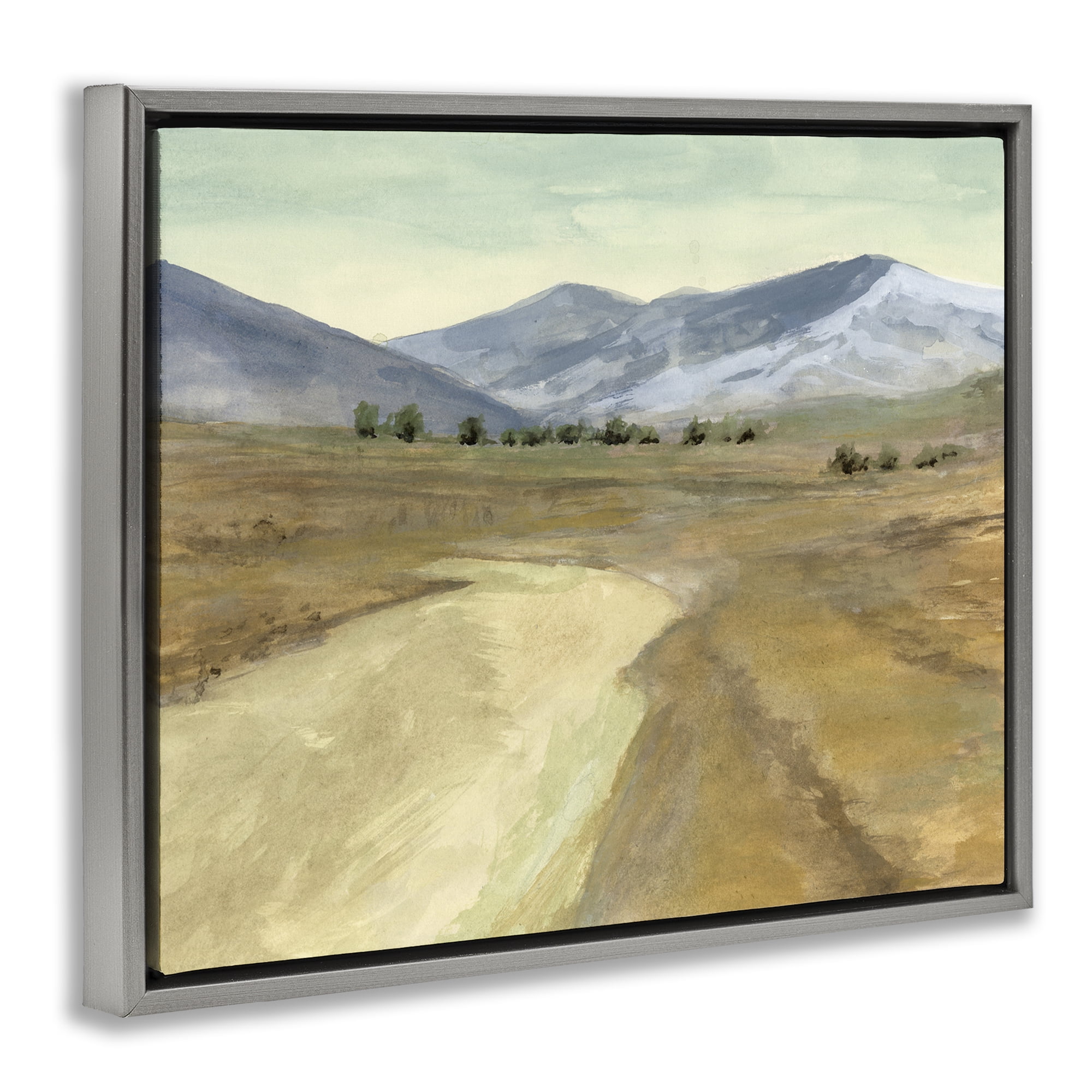 Stupell Industries Distant Desert Mountains Landscape & Nature Painting Gray Floater Framed Canvas Art Print Wall Art, 31 x 25