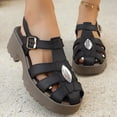 thumbnail image 2 of Gladiator Fisherman Sandals for Women Platform Lug Sole Hollow out Beach Shoes Closed Toe Glitter Rhinestone Buckle Ankle Strap Summer Dress Shoes Black Size 8, 2 of 8
