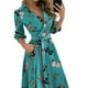 thumbnail image 2 of Lucakuins Mujeres Tie-up Vestido de Media Altura, Adultos Color Sólido/Estampado Manga Larga Escote en V Una Pieza Lucakuins  moda, 2 of 9