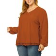 thumbnail image 4 of Agnes Orinda Women's Plus Size Fall Plain V Neck Elastic Long Sleeve Tops 2X Orange, 4 of 7