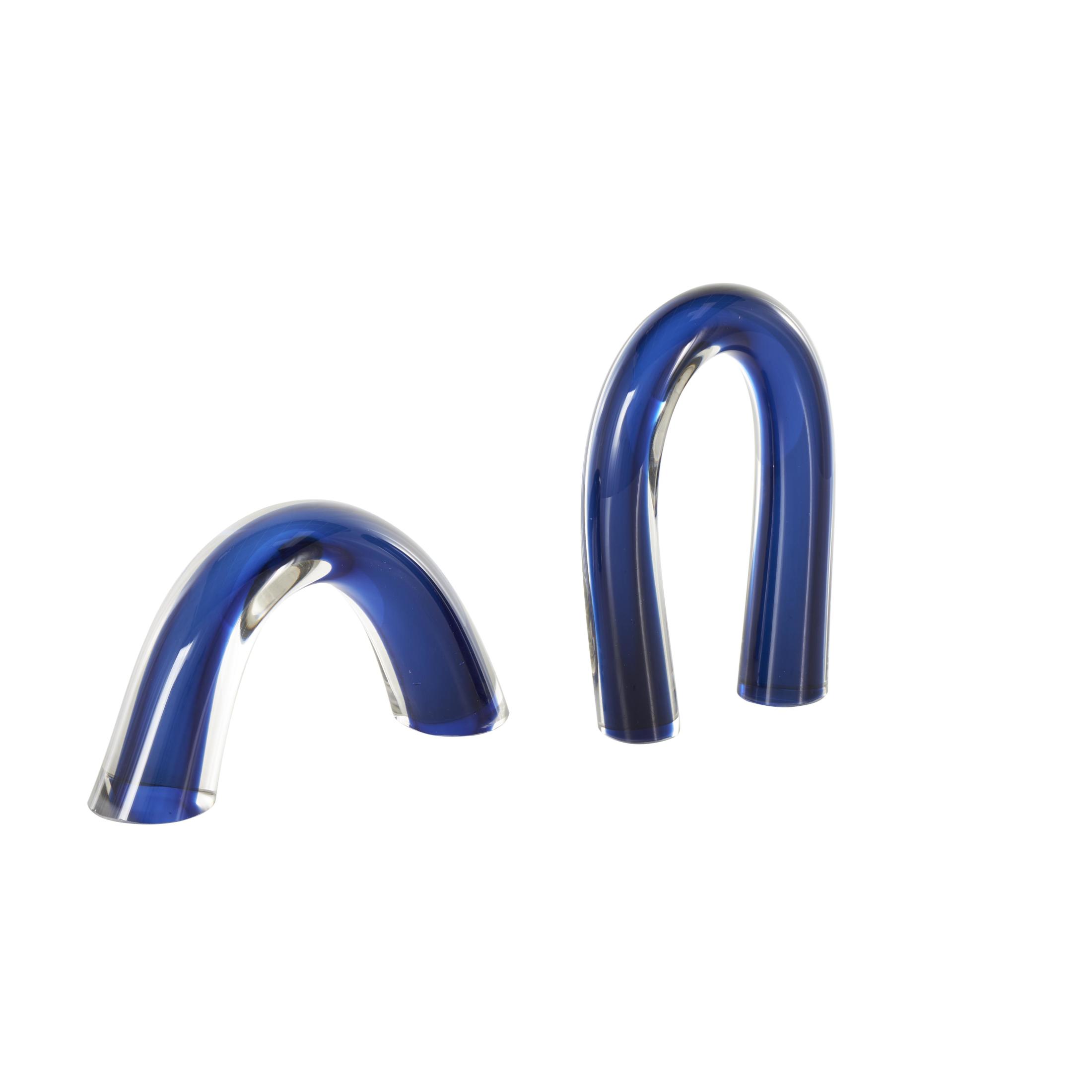 9", 5"H Blue Glass Arch Abstract Sculpture with Clear Accents, by DecMode (2 Count)